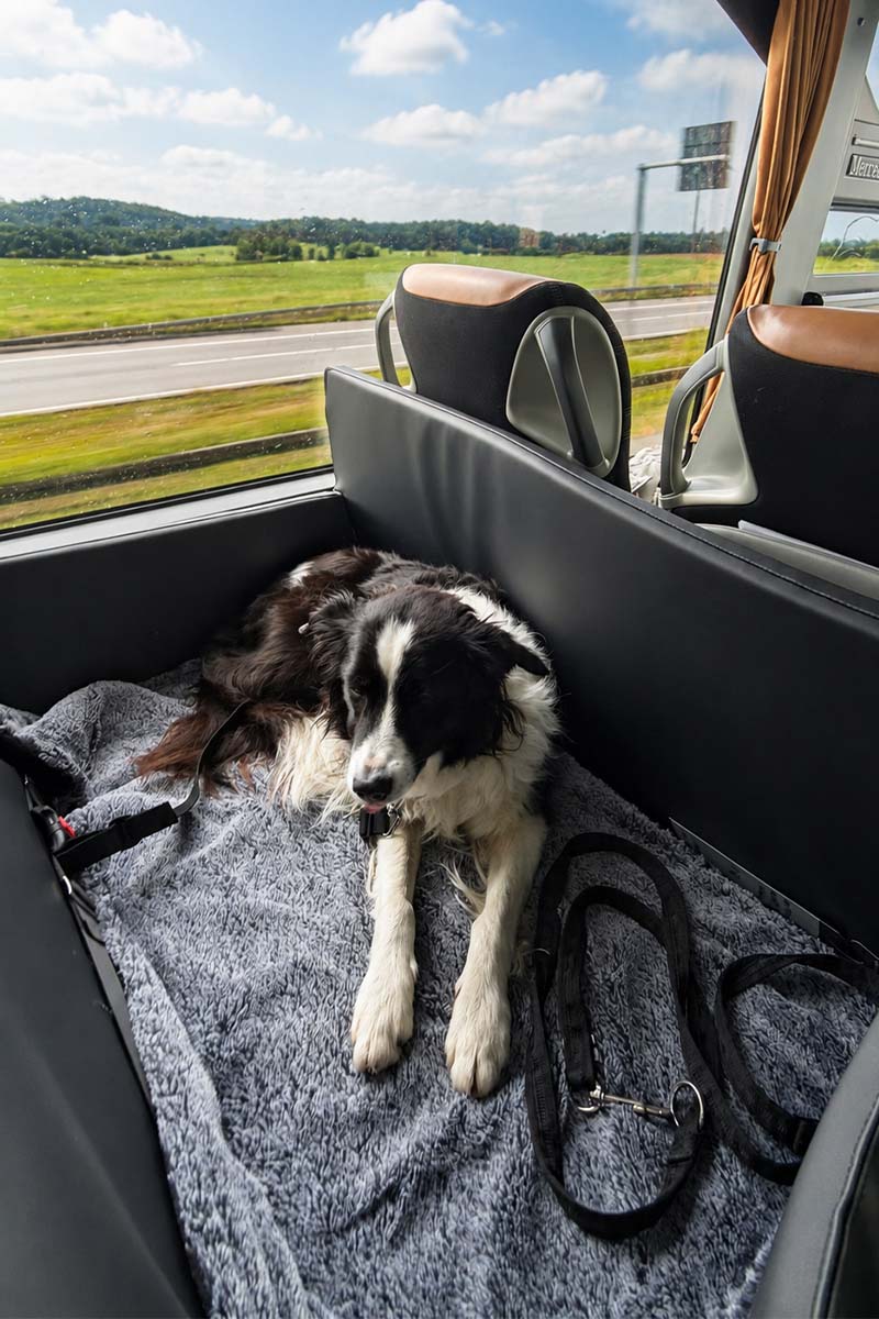 Hund im Reisebus während einer Busreise mit HundimUrlaub